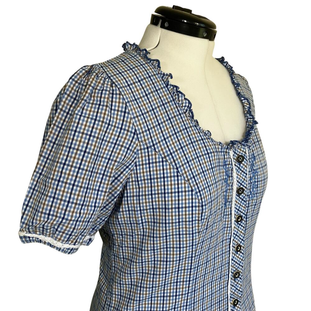 Spieth & Wensky EU 44 Feuerlaune Blue Gingham Trachten Blouse Octoberfest Tyrol - Picture 6 of 16